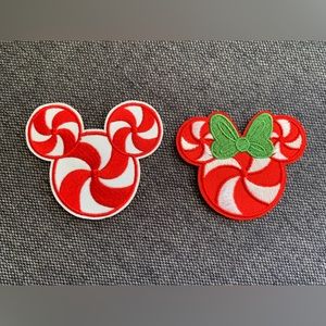 Set Of Mickey & Minnie Mouse Patch Peppermint Iron On Applique Patches—Brand New